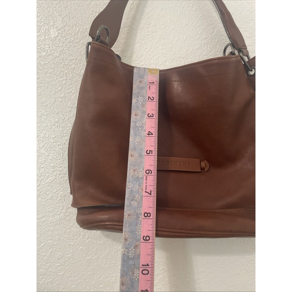 Longchamp Paris Leather Brown Handbag Tote Bag Satchel Purse Classic Preppy See - Picture 4 of 16
